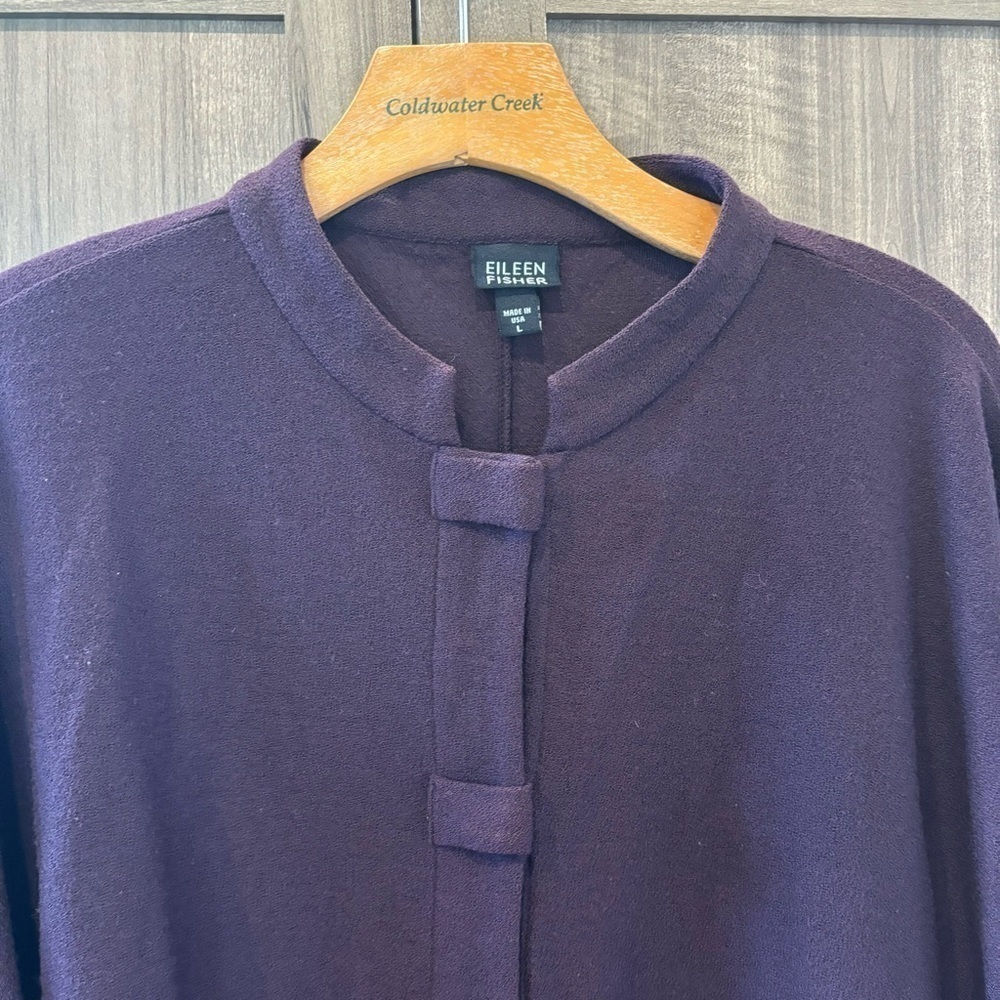 Eileen Fisher Large Jacket Cardigan Plum Purple Mandarin Collar Button Front - Picture 5 of 12